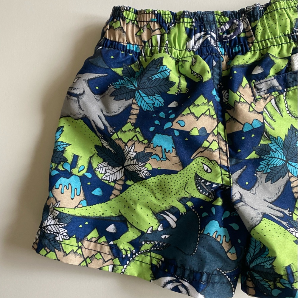 1989 Place Neon Green Dinosaur Lightweight Swim Trunks 6-9 Months